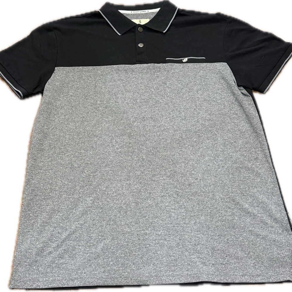 Scott James Black and Gray Men's Polo Shirt - L